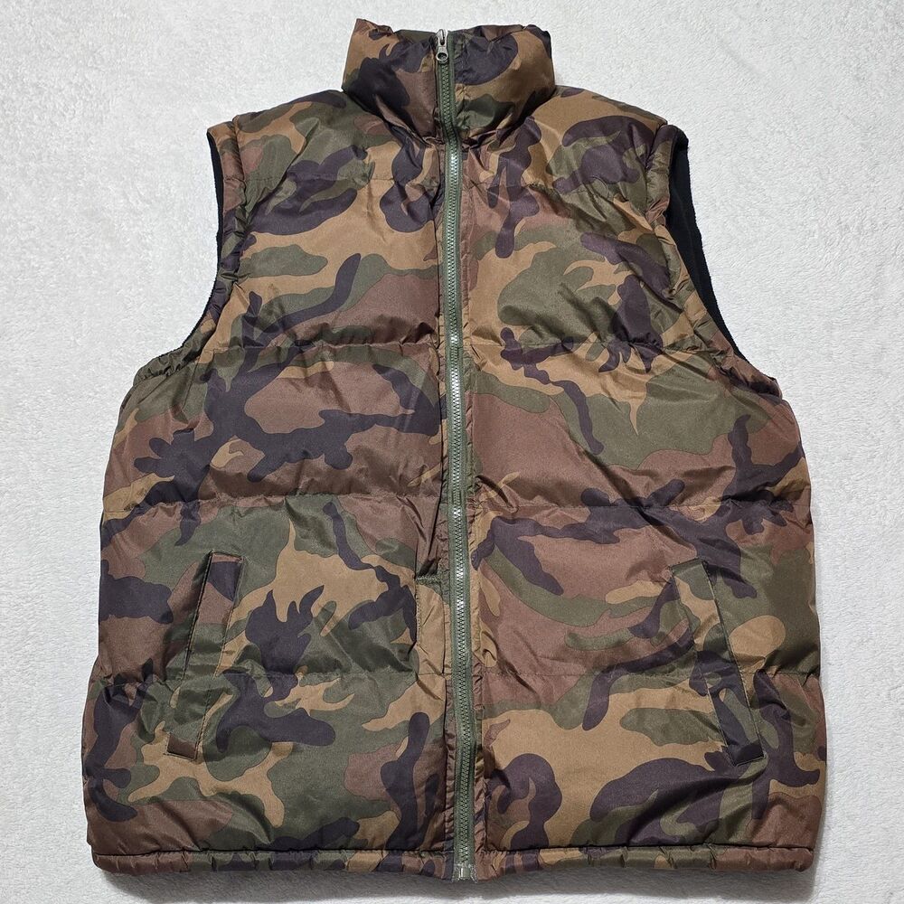 Active Sports Sleeveless Men's Sz XL Camouflage Puffer Vest Woodland Camo Print